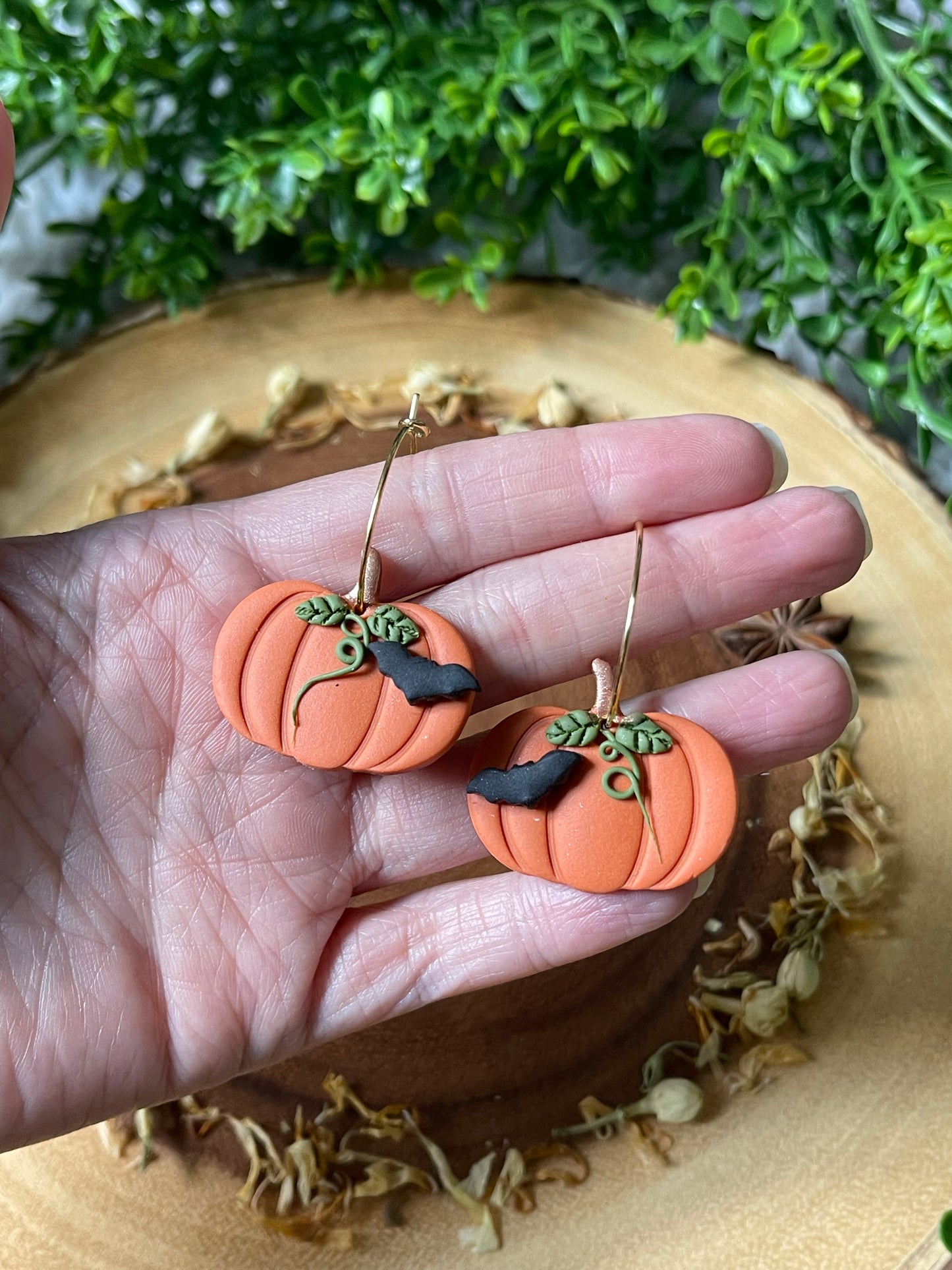 Batty Pumpkin Hoop Earrings
