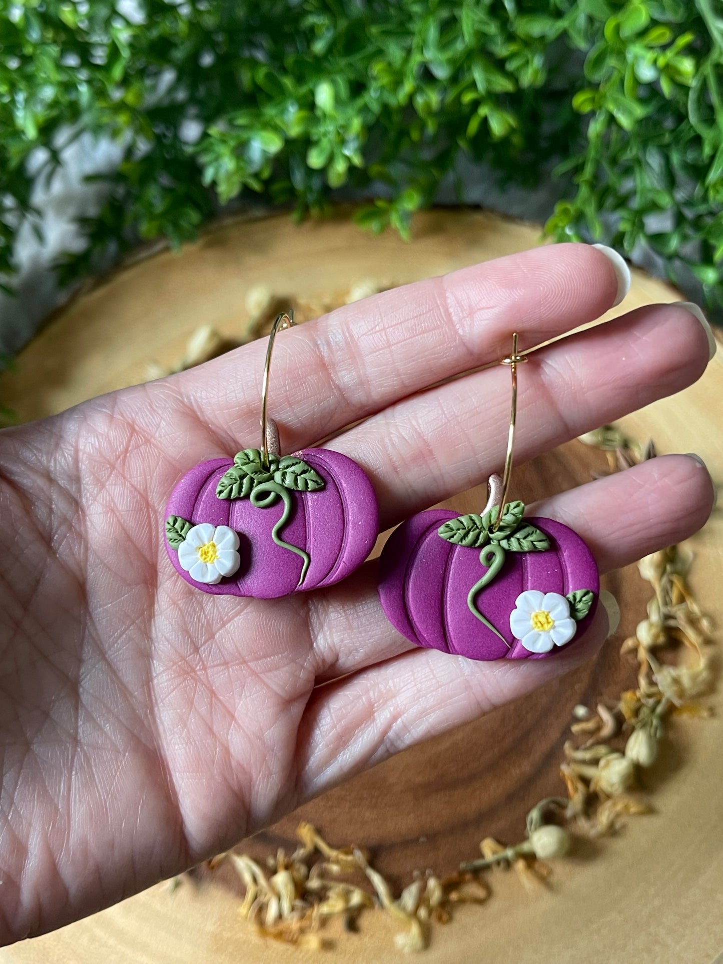 Purple Pumpkin Hoop Earrings