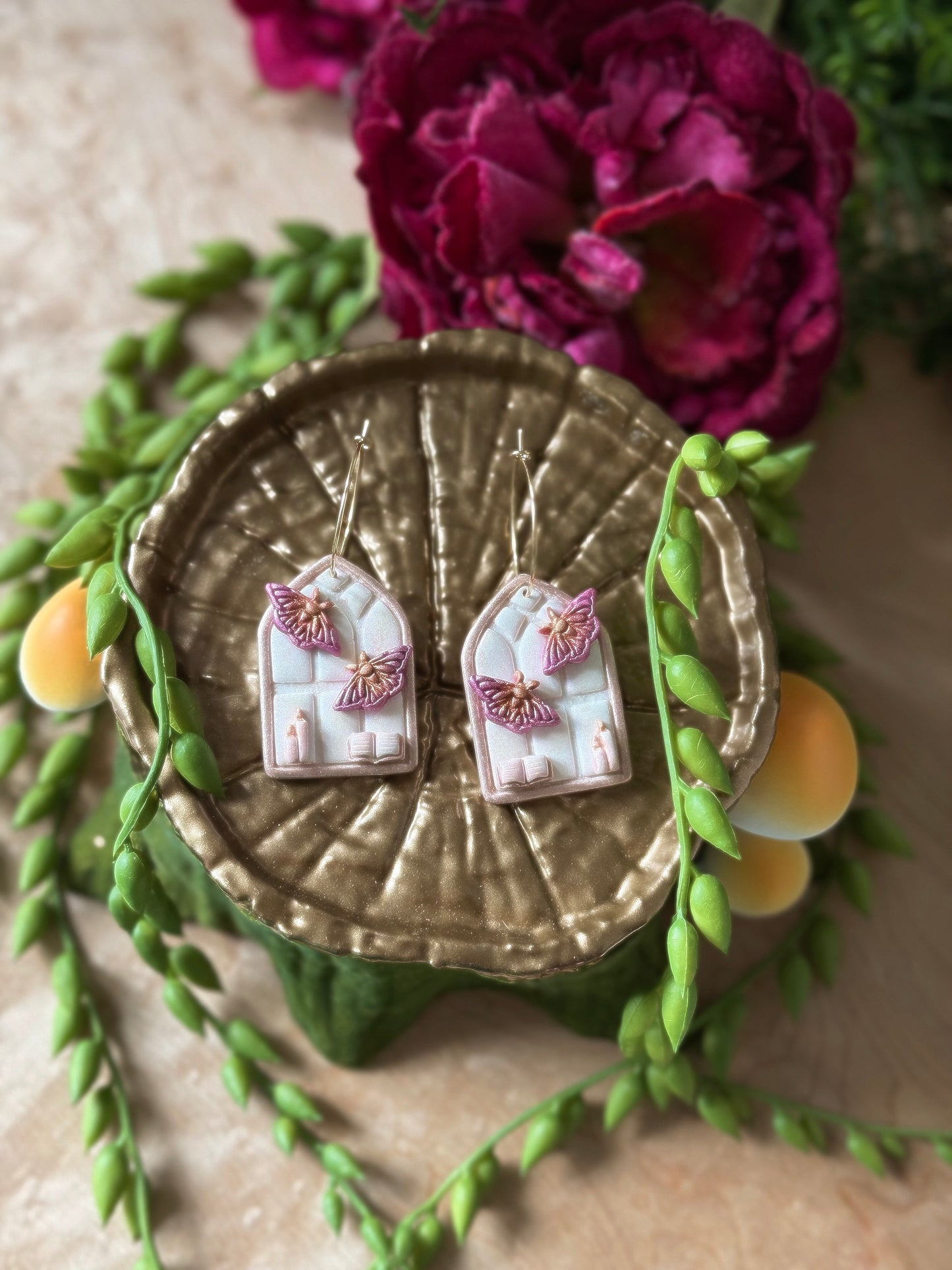 Candlelight Moth 🦋 Window Hoop Earrings