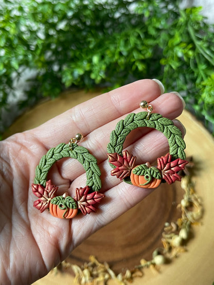 Autumn Wreath Ball Post Earrings