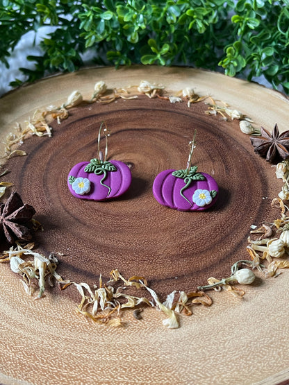 Purple Pumpkin Hoop Earrings