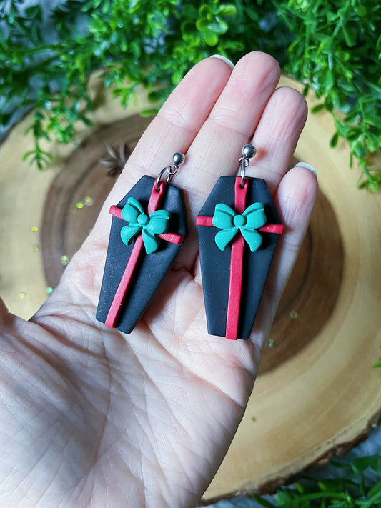 Creepy Christmas Coffin Earrings | Gothmas | Lightweight | Hypoallergenic | Holiday