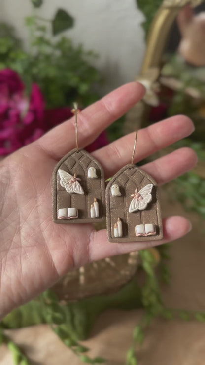 Brown Moth 🦋 Window Hoop Earrings