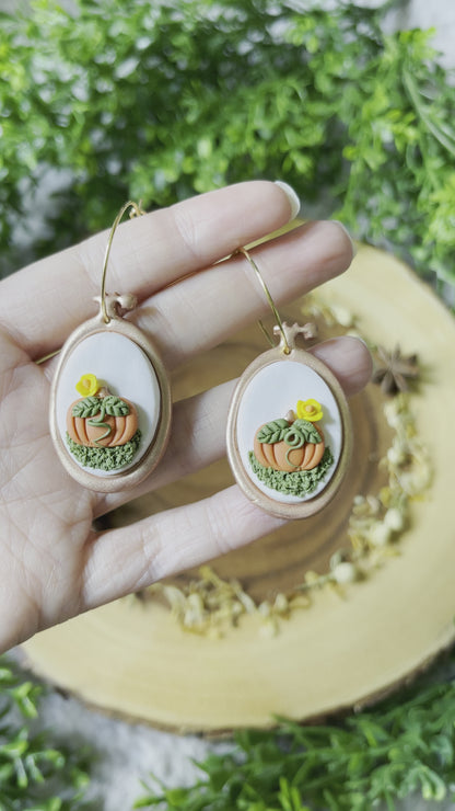 Pumpkin Embroidery Hoop Earrings
